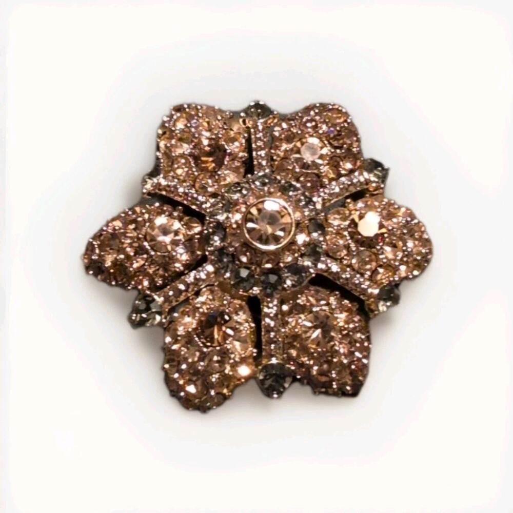 Vintage Peach Crystal Rhinestone FLOWER BROOCH High End Gold Plate